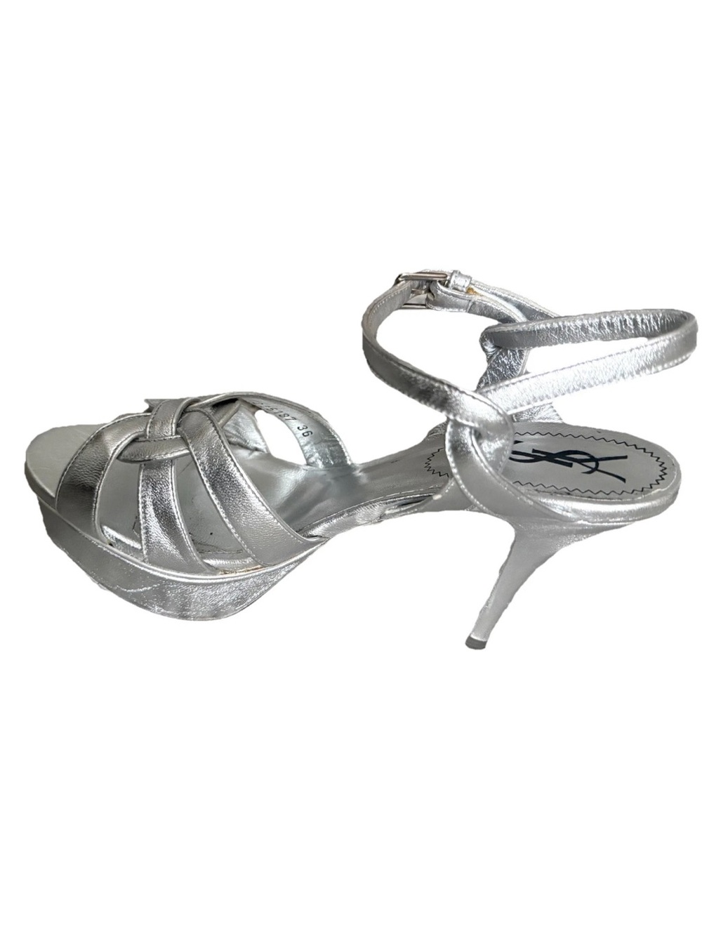 Yves Saint Laurent Metallic Silver Tribute Stiletto Heels Sandals Size 36/6 - Picture 12 of 13